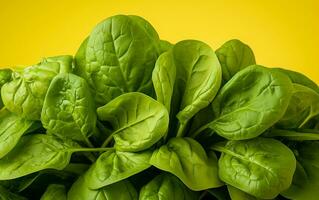 Close-up of spinach on a light yellow background, Generative Ai photo