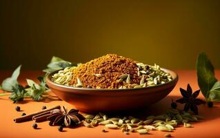 Vibrant and minimalist depiction of garam masala spice, Generative Ai photo