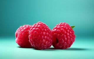 Vibrant and minimalist depiction of realistic raspberries, Generative Ai photo