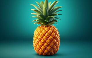 Realistic 3D pineapple with a solid background, Generative Ai photo