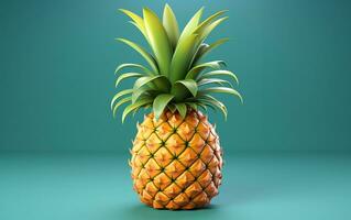 Realistic 3D pineapple with a solid background, Generative Ai photo