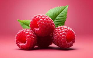 Vibrant and minimalist depiction of realistic raspberries, Generative Ai photo