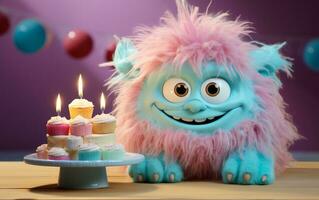 Playful Creature Colorful Birthday Celebration, AI-generated Image photo