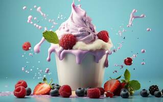 Berry Topped Frozen Yogurt Delight, Generative Ai photo