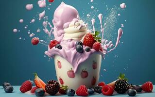 Berry Topped Frozen Yogurt Delight, Generative Ai photo