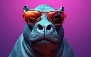 Hip Hippo with Sunglasses in Sunny Solitude. Generative AI photo