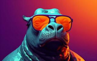 Hip Hippo with Sunglasses in Sunny Solitude. Generative AI photo