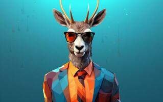 A stylish deer wearing a colorful suit and sunglasses, Generative Ai photo