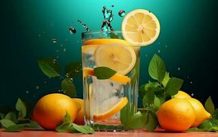 Fresh and Delicious Water with Slices of Citrus Fruits. Generative AI photo