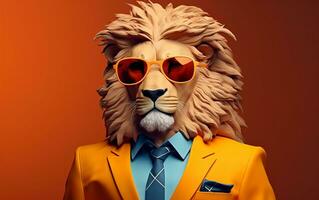 A stylish lion wearing a colorful suit and sunglasses, Generative Ai photo