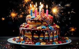A magical fairy-themed birthday cake placed on a stand, decorated with enchanting details, Generative Ai photo