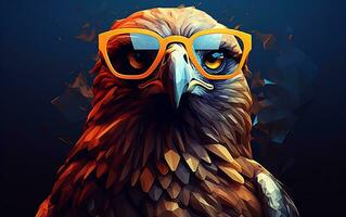 An eagle donning sunglasses against a solid color backdrop, Generative Ai photo