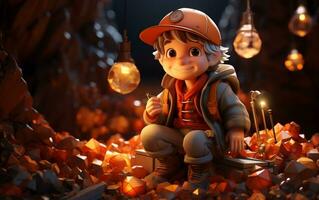 A super cute little geologist in 3D artwork, Generative Ai photo