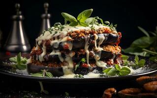Product photo of incredibly delicious Eggplant Parmesan, Generative Ai