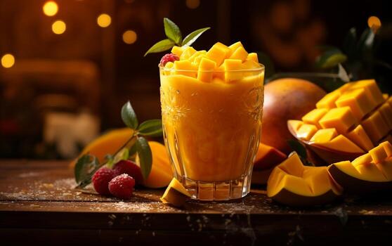 Product photo of an incredibly refreshing Mango Smoothie, Generative Ai