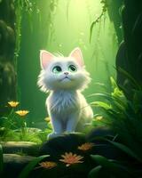 A beautiful white cat looking down with a worried expression, Generative Ai photo