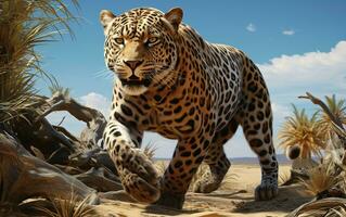 High-quality 3D render of a Zanzibar Leopard, featuring a full-body view, Generative Ai photo