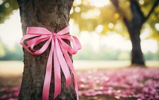 Breast cancer awareness campaign banner background with pink ribbon photo