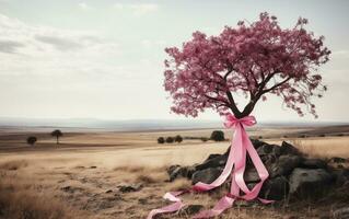 Breast cancer awareness campaign banner background with pink ribbon photo