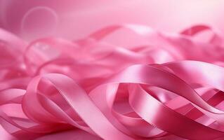 Pink ribbon breast cancer on pink background, World Breast Cancer Day photo