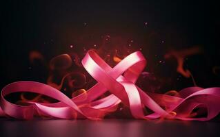 Pink ribbon breast cancer on pink background, World Breast Cancer Day photo