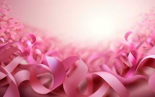 Pink ribbon breast cancer on pink background, World Breast Cancer Day photo