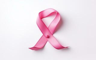 Pink ribbon breast cancer on pink background, World Breast Cancer Day photo
