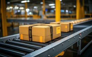 Parcel Journey A Photo of a Parcel on the Conveyor Belt. Generative Ai