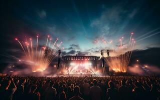 Vibrant Melodies A Photo of an Open Air Concert Crowd Partying Generative Ai