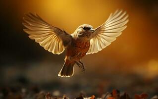 Aerial Journey Brown Bird Flying on Solid Brown Background. Generative Ai photo