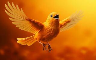 Mandarina aviador naranja pájaro volador en sólido naranja antecedentes. generativo ai foto