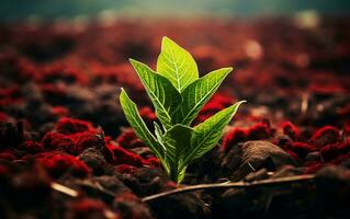 Crimson Harvest Photo of a Tobacco Plant with a Red Hue, Generative Ai