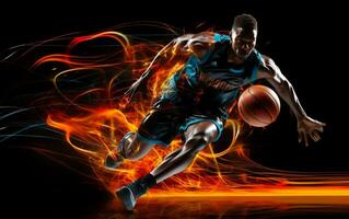 Basketball Player in Motion Grasping the Ball, Generative Ai photo