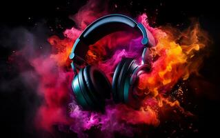 Headphones with Colorful Smoke photo