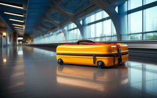 Suitcase on the Luggage Conveyor Belt in Transit, Generative Ai photo