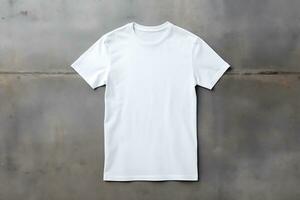 Photorealistic White T-Shirt Mockup Template Top View, Generative Ai photo