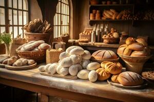 Soft Hues of the Bread and Bakery Products in the Display, Generative Ai photo