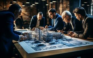 Architects and Engineers Discussing at Table. Generative AI photo