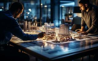 Architects and Engineers Discussing at Table. Generative AI photo