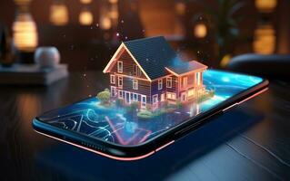 Future Phone App with House Icon. Generative AI photo
