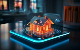 Future Phone App with House Icon. Generative AI photo