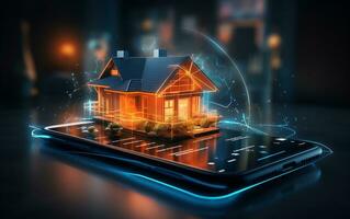 Future Phone App with House Icon. Generative AI photo