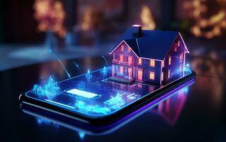 Future Phone App with House Icon. Generative AI photo
