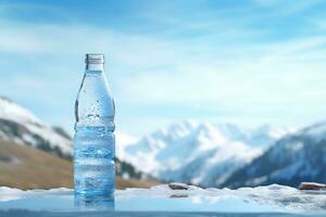 Crystal Water Being Poured into a Glass and Bottle, Generative Ai photo