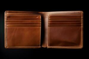 Close-Up Real Photography of an Empty Open Wallet, Generative Ai photo