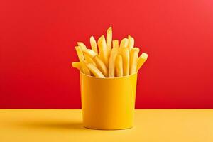 Vibrant Background Featuring an Isolated French Fry, Generative Ai photo