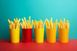 Vibrant Background Featuring an Isolated French Fry, Generative Ai photo