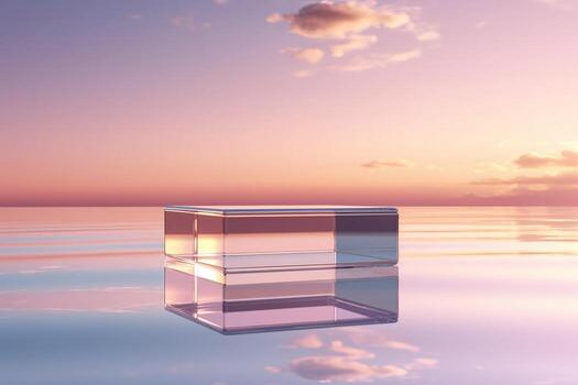 Glass Podium Floating on the Tranquil Surface of Crystal Clear Water, Generative Ai photo
