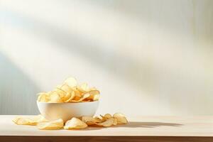 Potato Chips in a White Bowl Illustration, Generative Ai photo