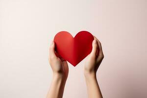 Realistic DSLR Photography of a Hand Holding an Isolated Heart-Shaped Paper Cutout, Generative Ai photo